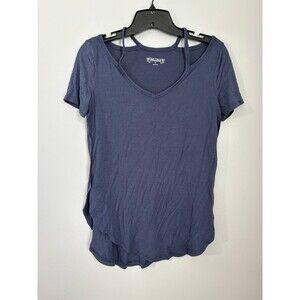 MUDD NAVY BLUE COLD SHOULDER VNECK Y2K SHORT SLEEVE TSHIRT SIZE SMALL